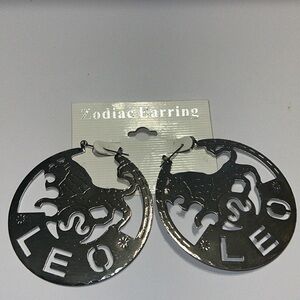 NOS Vintage LEO  Zodiac Earrings Constellation Symbol Cut-Out 2.5” Flat Hoops
